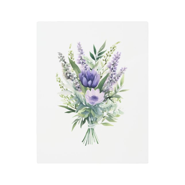 Impresión En Metal Lavender Flor púrpura Eucalyptus Greenery Bouquet (Anverso)
