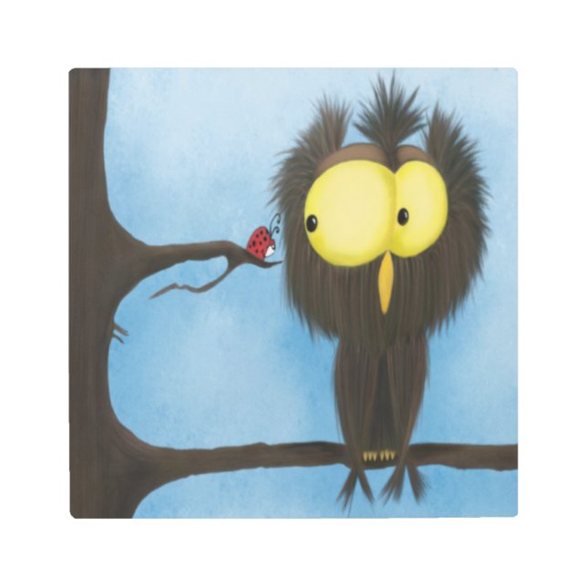 Impresión En Metal Lechuza Adorable Y Colorida Oliver (Anverso)