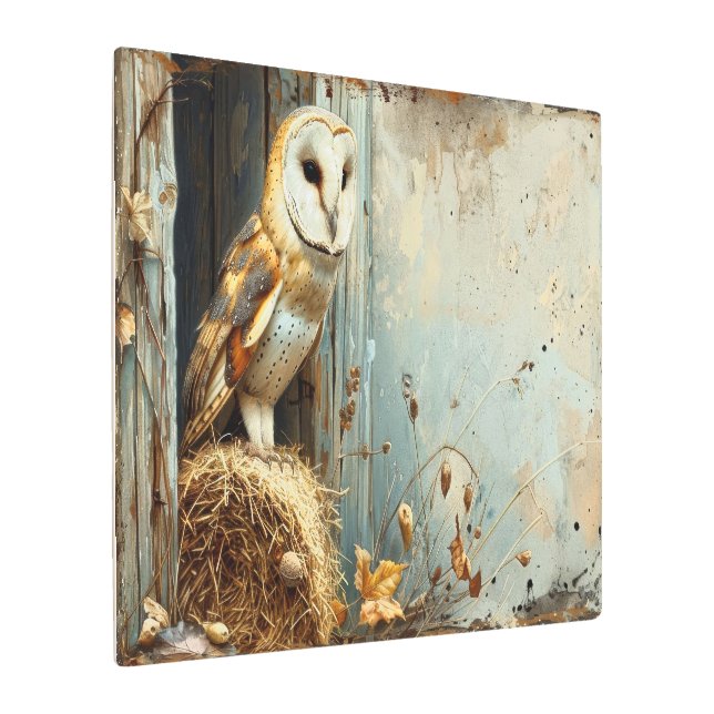 Impresión En Metal Lechuza de granero de época en otoño 30x20 (Angulado)