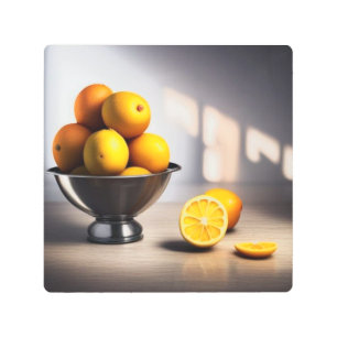 Impresión En Metal Lemones simples en Bowl. Cocina brillante. Citrus