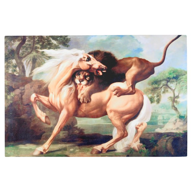 Impresión En Metal León atacando una pintura de caballos-17620 (Anverso)