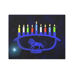 Impresión En Metal León azul Menorah