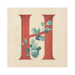 Impresión En Metal Letra rustica de madera y eucalipto H