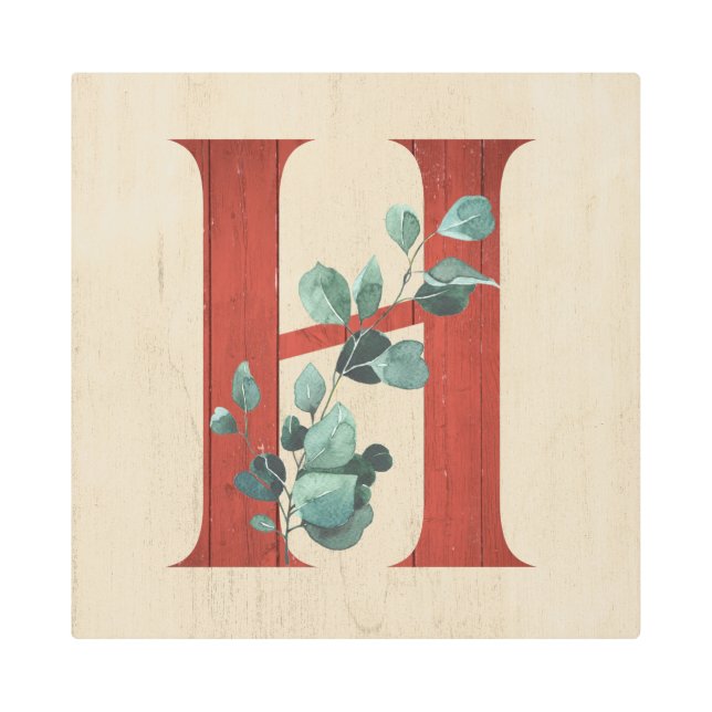 Impresión En Metal Letra rustica de madera y eucalipto H (Anverso)