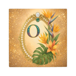 Impresión En Metal Letter O Tropical Monogram Gold Metal Wall Art