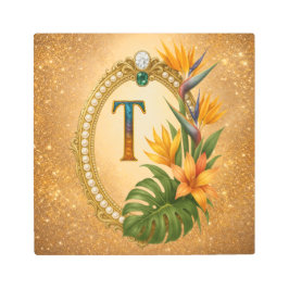 Impresión En Metal Letter T Tropical Gold Monogram Metal Wall Art