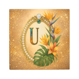 Impresión En Metal Letter U Tropical Gold Monogram Metal Wall Art