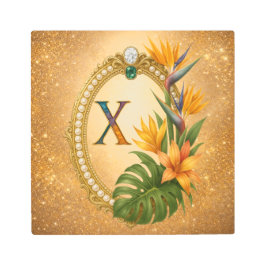Impresión En Metal Letter X Tropical Gold Monogram Metal Wall Art