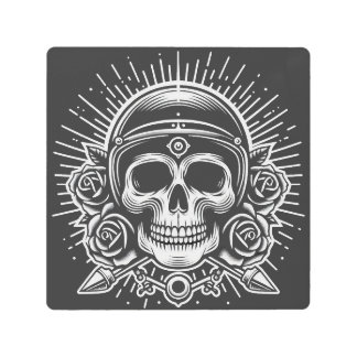 Impresión En Metal Leyenda del cráneo de motocicleta