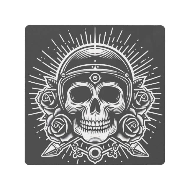 Impresión En Metal Leyenda del cráneo de motocicleta (Anverso)