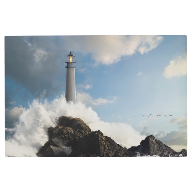 Impresión En Metal Lighthouses | Lighthouse With Crashing Waves (Anverso)
