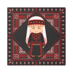 Impresión En Metal lindo chica palestino bordado tatuaje rojo