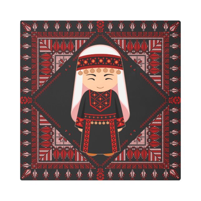 Impresión En Metal lindo chica palestino bordado tatuaje rojo (Anverso)