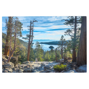 Impresión En Metal Línea costera   Bahía Esmeralda, Lago Tahoe, Calif