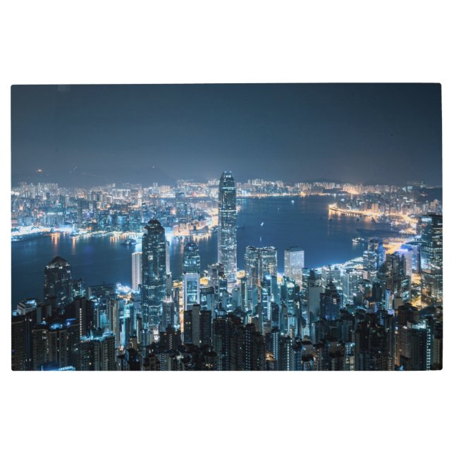 Impresión En Metal Línea costera | Isla de Hong Kong, Asia (Anverso)