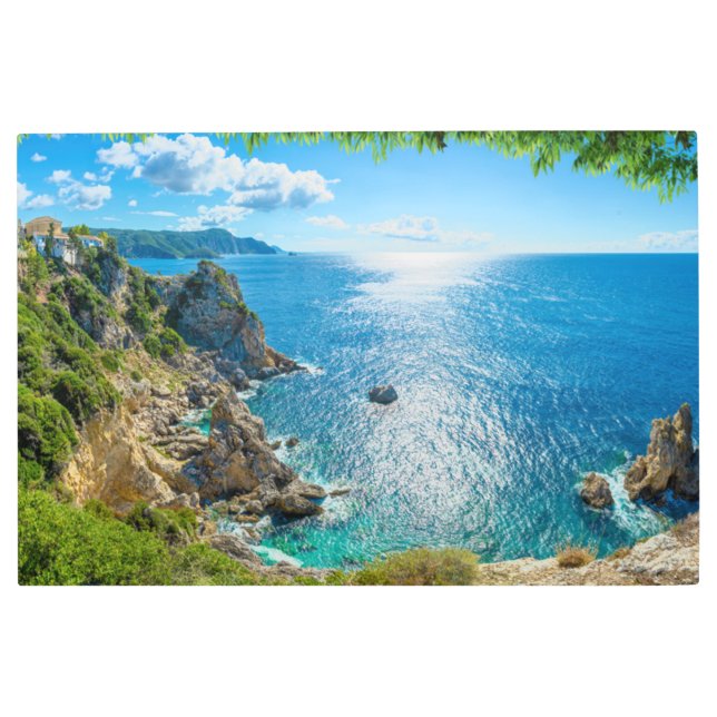Impresión En Metal Línea costera | Palaiokastritsa, Corfú, Grecia (Anverso)