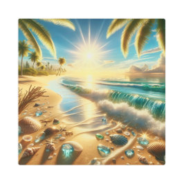 Impresión En Metal Línea de costa mágica con olas azules y vidrio mar