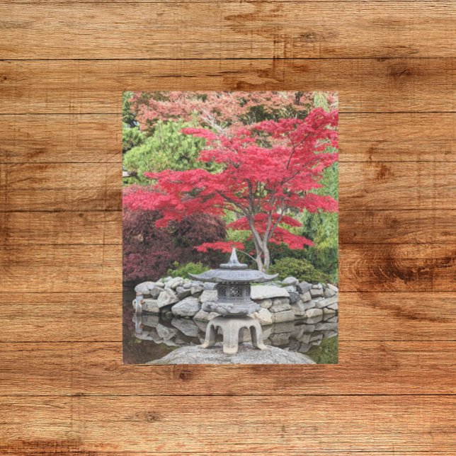 Impresión En Metal Linterna de jardín japonés y hojas de arce rojas (In Situ)
