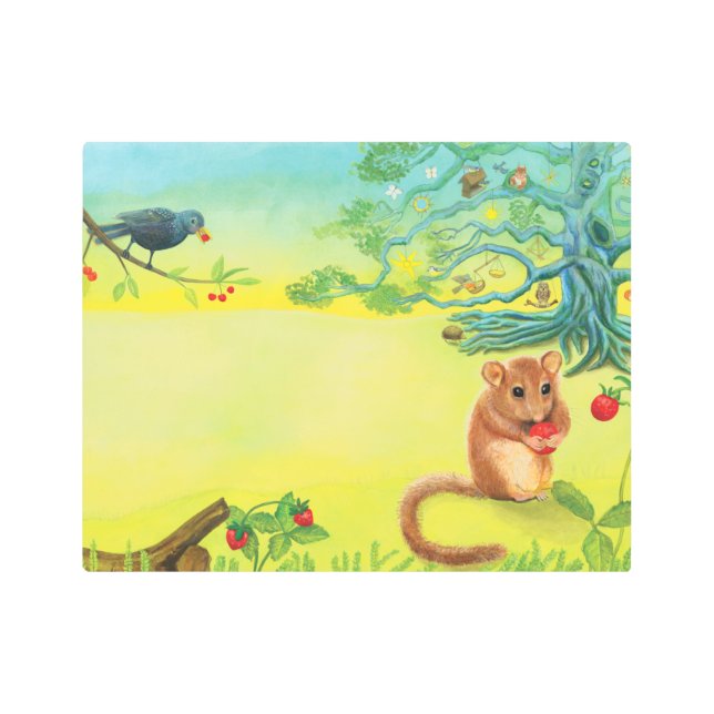 Impresión En Metal Lirón Carey Comiendo Fresa Silvestre   (Anverso)