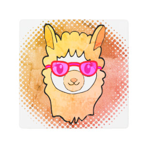 Impresión En Metal Llama Cuta Con Dibujo De Gafas