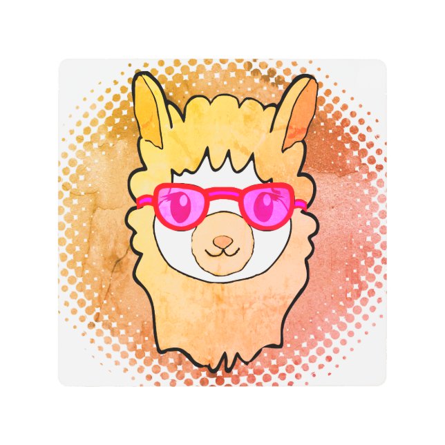Impresión En Metal Llama Cuta Con Dibujo De Gafas (Anverso)