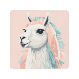 Impresión En Metal Llama cuta con una piel colorida en la cabeza
