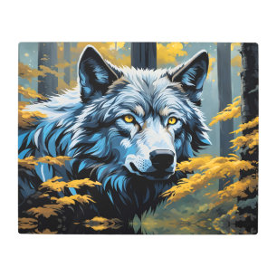 Impresión En Metal Lobo gris en el bosque dorado