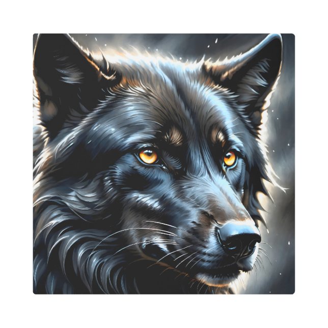 Impresión En Metal Lobo negro 1 (Anverso)