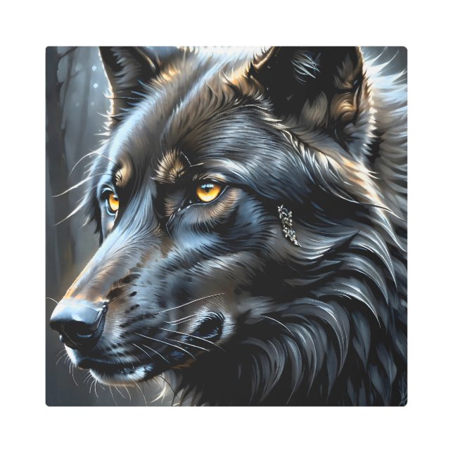 Impresión En Metal Lobo negro 10 (Anverso)