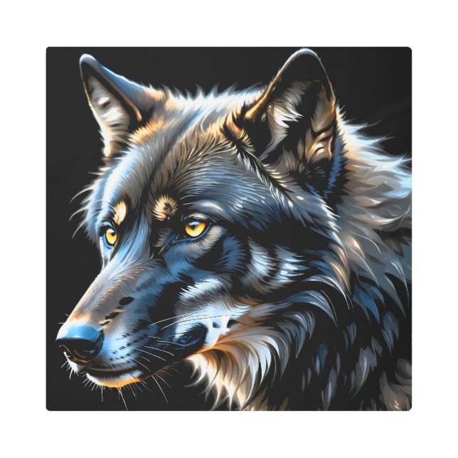 Impresión En Metal Lobo negro 4 (Anverso)