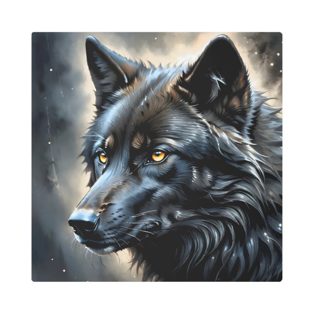 Impresión En Metal Lobo negro 5 (Anverso)