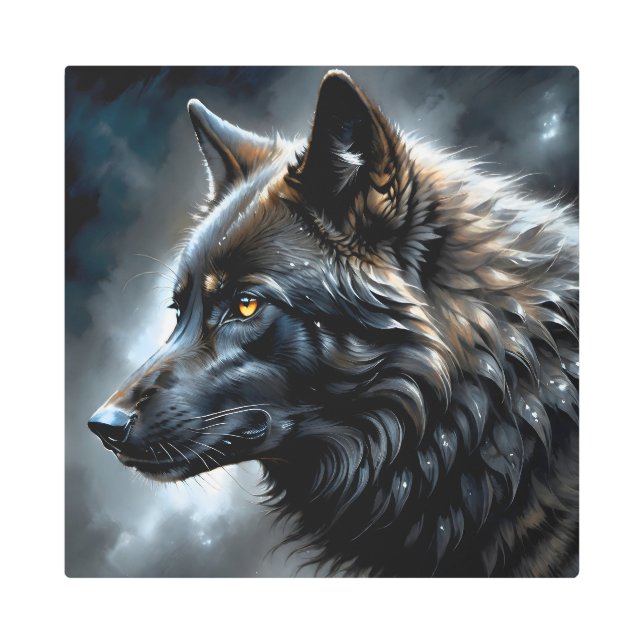 Impresión En Metal Lobo negro 6 (Anverso)