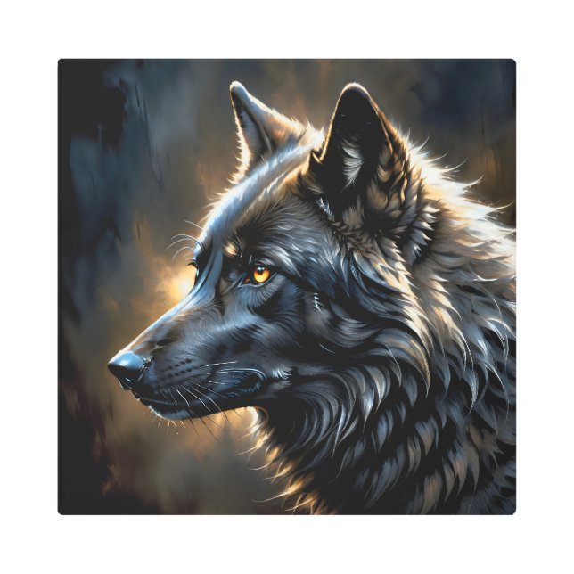 Impresión En Metal Lobo negro 7 (Anverso)