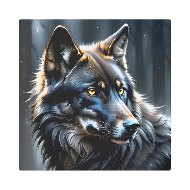 Impresión En Metal Lobo negro 9 (Anverso)