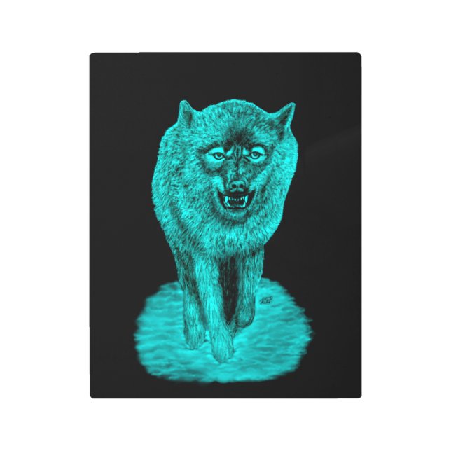 Impresión En Metal Lobo negro enojado en la noche (Anverso)