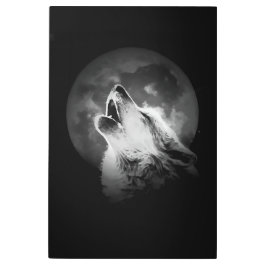 Impresión En Metal Lobo negro y blanco de la luna