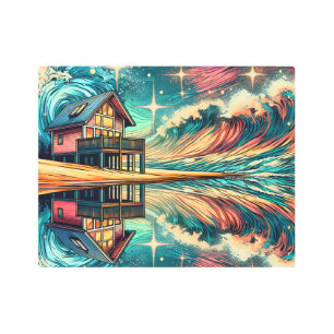 Impresión En Metal Log Cabin on the Beach Ai Art