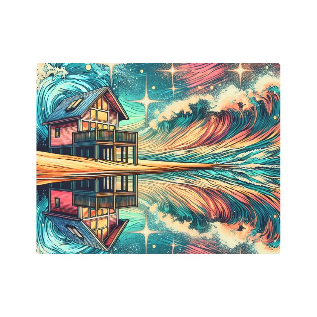 Impresión En Metal Log Cabin on the Beach Ai Art (Anverso)