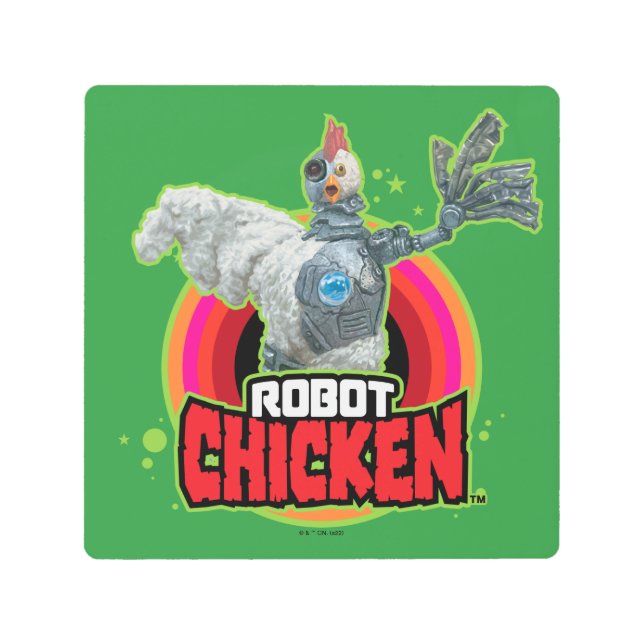 Impresión En Metal Logotipo de carácter de pollo robot (Anverso)