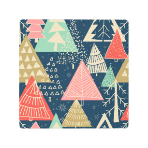Impresión En Metal Los Árboles de Navidad Festivan El Ilustracion Sin