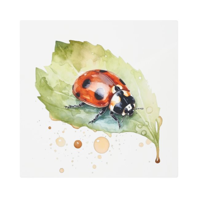 Impresión En Metal Lucky Ladybug en Leaf (Anverso)