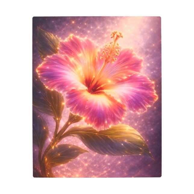 Impresión En Metal Luminous Pink Hibiscus Metal Wall Art Flower (Anverso)