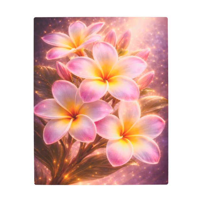 Impresión En Metal Luminous Pink Plumeria Metal Wall Art Tropical  (Anverso)
