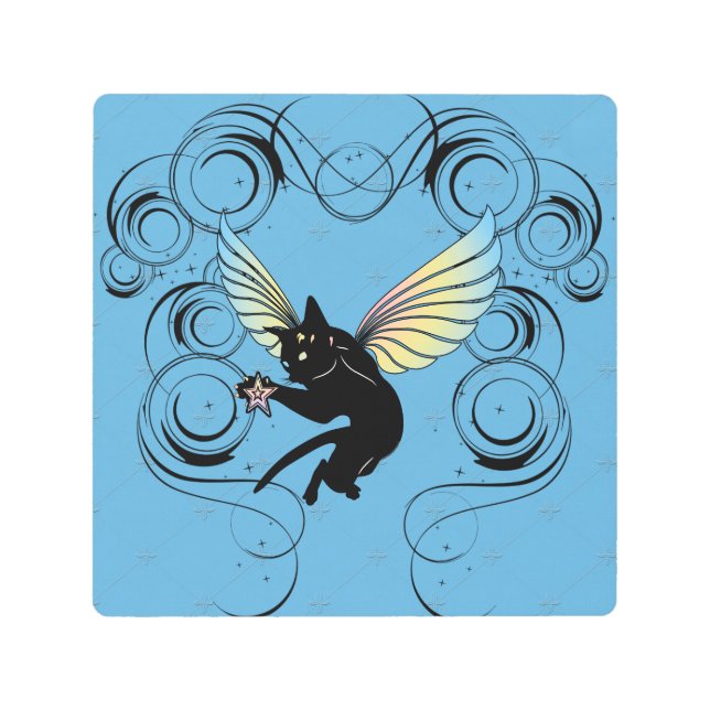 Impresión En Metal Luna de gato cósmico y estrellas (Anverso)