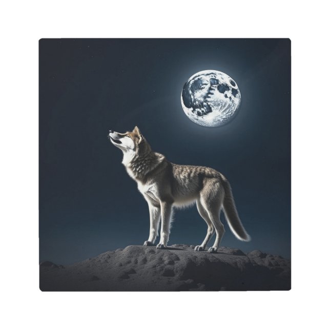 Impresión En Metal Luna llena brillando en el lobo (Anverso)