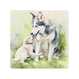 Impresión En Metal Madre madre siberiana Husky perro pintando fondo