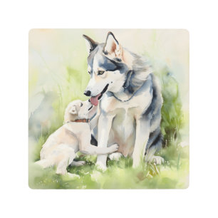 Impresión En Metal Madre madre siberiana Husky perro pintando fondo