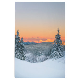Impresión En Metal Magnífica puesta de sol en invierno de las montaña