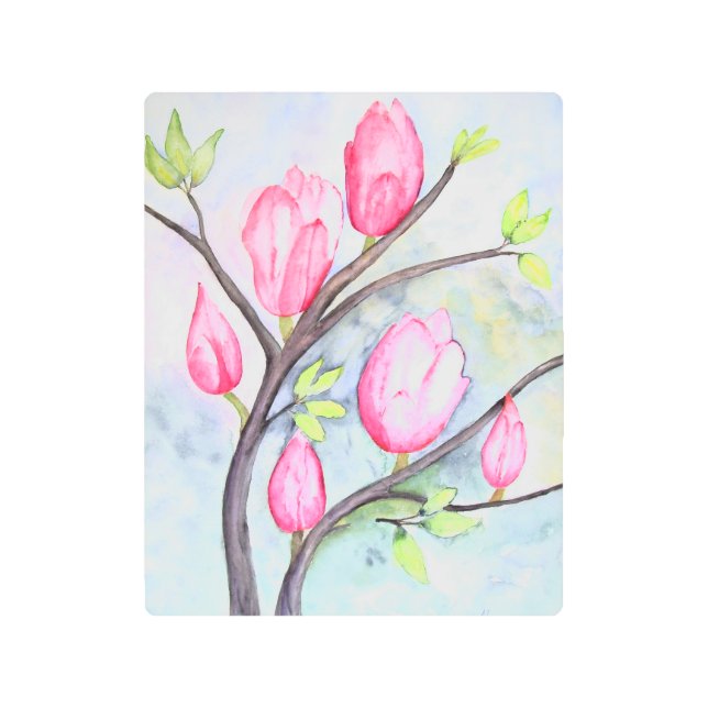 Impresión En Metal Magnolias rosadas sobre el Pastel Azul (Anverso)