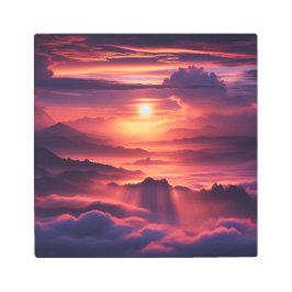 Impresión En Metal Majestad del atardecer: Paisaje etéreo sobre picos